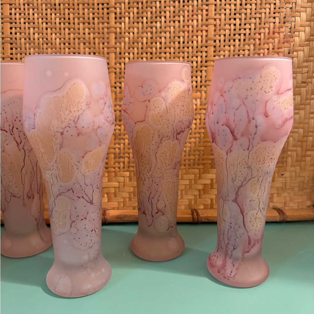 VINTAGE SET OF 6 RUEVEN FROSTED ART GLASS SMALL PILSNER GLASSES - Picture 4 of 7